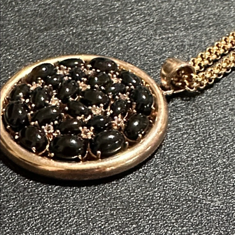 Bronze Milor Italy Black Cabochon & Faceted Gemstones Pendant Vintage Necklace